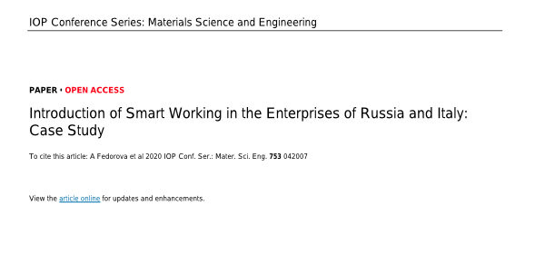 Ricerca | Introduction of Smart Working in the Enterprises of Russia and Italy: Case Study